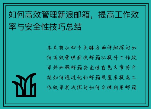 如何高效管理新浪邮箱,提高工作效率与安全性技巧总结 如何高效管理新浪邮箱,提高工作效率与安全性技巧总结